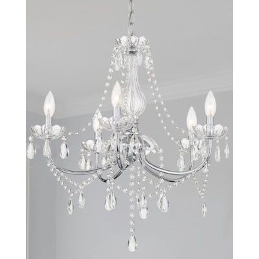 allen + roth Brookehill 5 -Light Chrome Plug-in/Hardwired Crystal Clear glass St